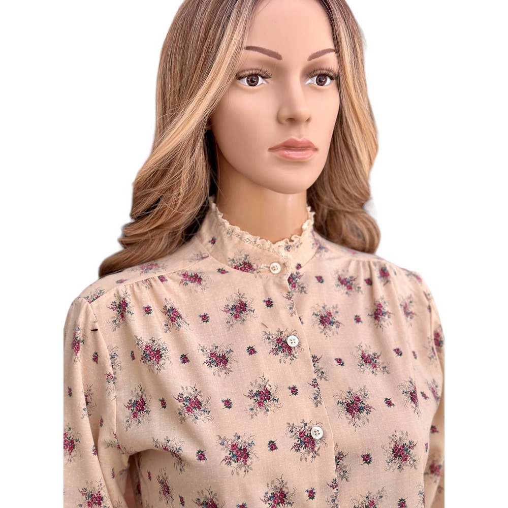 Vintage 70s Land n Sea Prairie Cottage Western Floral lace cream blouse Small 34 - Picture 6 of 12